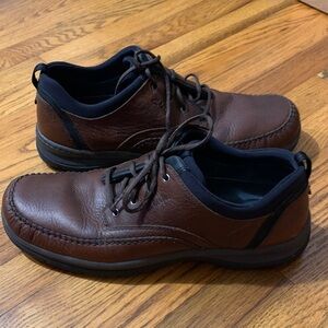 Clarks Quality Pebbled Brown Leather Oxford Moccasin Lace up Comfort Shoes SZ 15